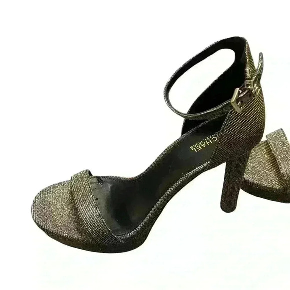 Michael Kors Margot Glitter Ankle Strap Platform Sandals Size 7 Black Silver - Picture 7 of 9